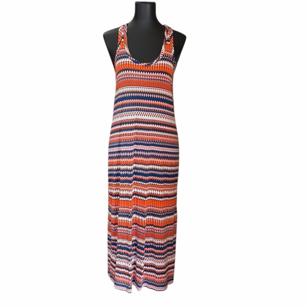 J. Crew Orange Blue Sleeveless Racerback Knit Maxi Dress Size S